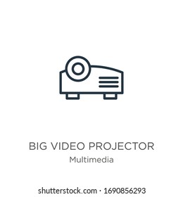 Big video projector icon. Thin linear big video projector outline icon isolated on white background from multimedia collection. Line vector sign, symbol for web and mobile