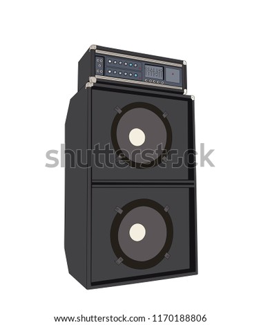 Big vintage bass amplifier vector illustration isolated with white background.