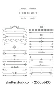 Big vintage set - design elements, thin line ( variable line width )