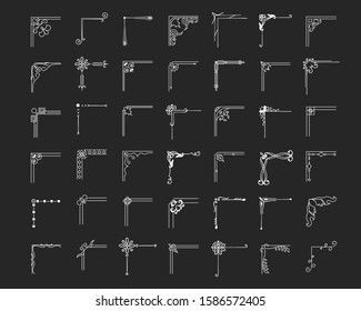 Big vintage set of hand drawn text corners and wedding borders. Vector classic page decoration elements.