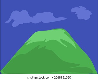 Gran montaña verde volcánica con cielo azul oscuro
