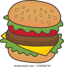 
Una gran y voluminosa hamburguesa de ilustraciones pop