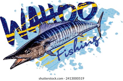 Big Wahoo Fish Sea Ocean Fishing Vector on Abstract Background Image ready for print Pro Download