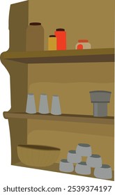 Big wall rack with kitchen wares isolated on a white background.vector illustration of a wall niche