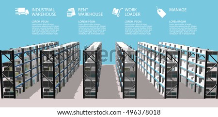 Big warehouse with info graphics