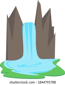 Gran cascada, ilustración, vector sobre fondo blanco