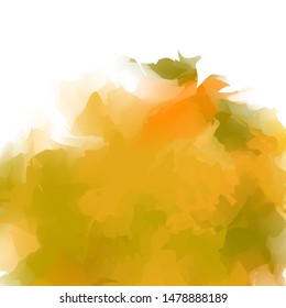 Big watercolor isolated spot. Abstract autumn leaves yellow, orange, green.