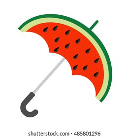 Big watermelon slice cut with seed. Umbrella shape. Flat design icon Summer autumn fall time. White background. Isolated. Vector illustration