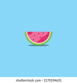 Big watermelon slice with seed. Flat design icon. Illustration with blue background