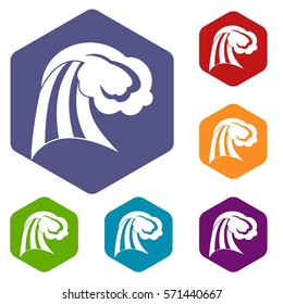 Big wave icons set rhombus in different colors isolated on white background