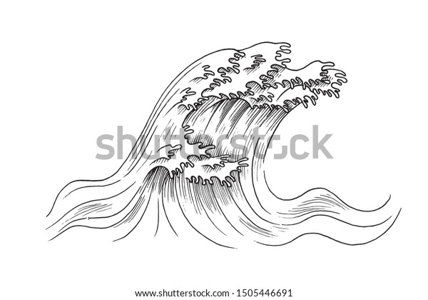 Big Wave Japanese Style Tsunami Sketch Stock Image Download Now