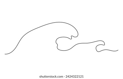 Big wave of one line. Contour, hand drwan silhouette. Vector