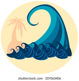 big wave and palm tree