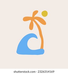 Big wave with palm tree in the summer