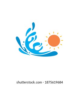 big wave at sea and sun logo, vector illustrations
