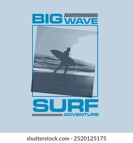 Big Wave Surf Aventura tipografia surfista oceânico pontilhado impressão cartaz design