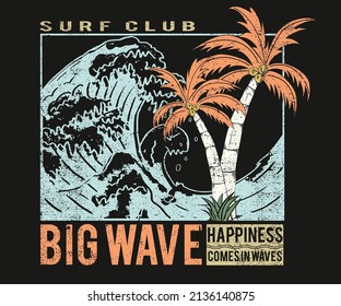 Big wave surfing club print design for t shirt, poster, sticker and others.