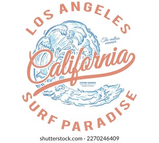 Big wave surfing club print design for t shirt, poster, sticker and others. California surfing paradise.