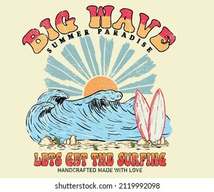 Big wave and surfing graphic print design for t shirt  poster  sticker   others 