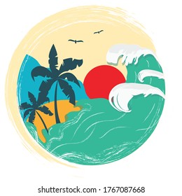 Ilustración vectorial de surf de ondas grandes. Tipografía deportiva, gráficos para camisetas, impresión, afiche, pancarta, volante, postal