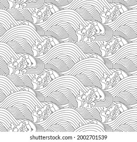 Ilustración vectorial de onda grande. Viejas obras de arte japonesas de estilo blanco y negro de la ola 60. Perfecto para carteles, postales, embalaje, plantillas, banners, tela, impresiones. EPS10