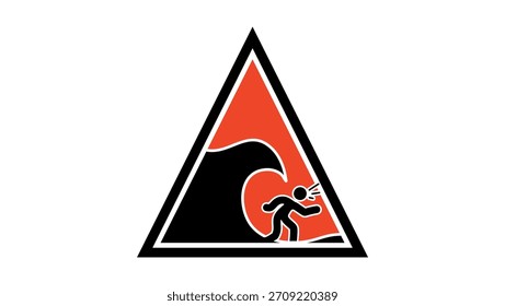 sinal de aviso de ondas grandes, silhueta isolada em preto e vermelho