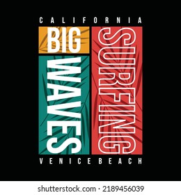 Big waves surfing typography graphic design, for t-shirt prints, vector illustration
