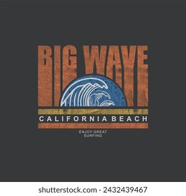 BIG WAVE,Vector illustration surfing .Vintage design. Typography, t-shirt graphics, print, poster,etc.