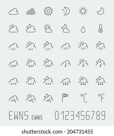 Big weather icons set, thin line