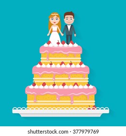 Big wedding cake. Flat style vector illustration.