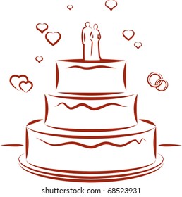 Big wedding cake with toppers (Vector)