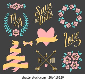 BIG Wedding graphic set isolated on black