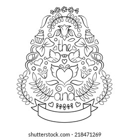 Big wedding graphic set, laurel, wreaths, arrows, ribbons,hearts, flowers, birds and labels in vector