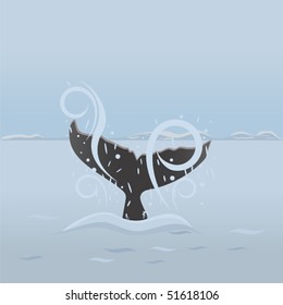 Big whale diving under water. Background with sea life