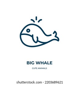 Big whale icon. Linear vector illustration from cute animals collection. Outline big whale icon vector. Thin line symbol for use on web and mobile apps, logo, print media.