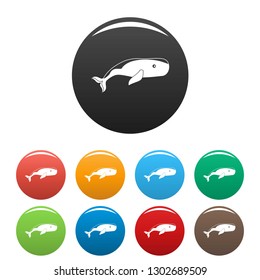 Big whale icons set 9 color vector isolated on white for any design