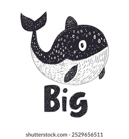 Big Whale Illustration with Big Caption for kids products or ocean-themed designs.