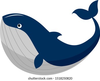 Big whale, illustration, vector on white background.