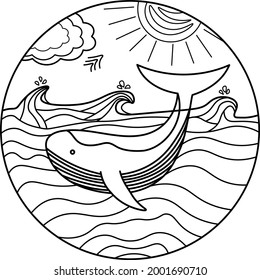 Big whale in the ocean outline