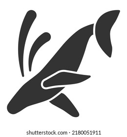 Big whale, sperm whale jumping into the water, splashing water - web icon, illustration on a white background, glyph style