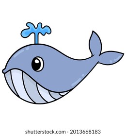 the big whale is spitting water from its back, vector illustration art. doodle icon image kawaii.