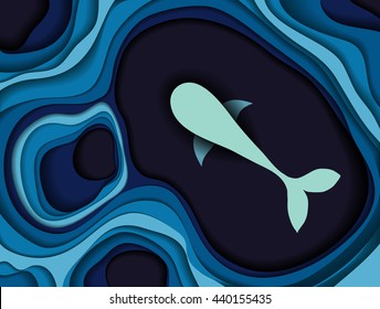 Big whale swimming in deep blue ocean