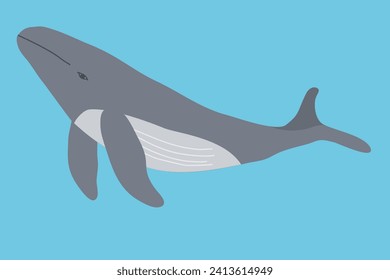 Big whale swimming underwater, World Whale Day banner or card, ecology concept, vector