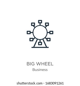 Das große Radsymbol. Dünne, lineare, große Radumrandung Symbol einzeln auf weißem Hintergrund aus der Unternehmenskollektion. Vektorillustration der Linie, Symbol für Web und Mobilfunk