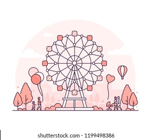 Big wheel - thin line design style vector illustration