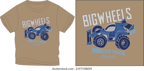 big wheel truck for racing t shirt graphic design vector illustration \
