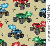 Big Wheels Off road Car Vector, Monster Truck Cartoon for Children