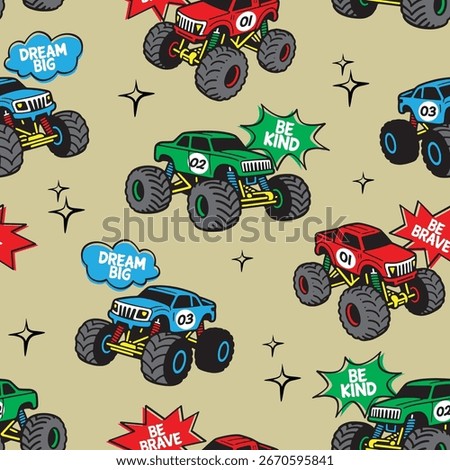 Big Wheels Off road Car Vector, Monster Truck Cartoon for Children