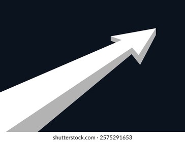 big white 3D business arrows moving forward and rising up to to the light achieve goals and profits with dark background
