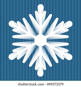 Big white 3d snowflake on blue striped background